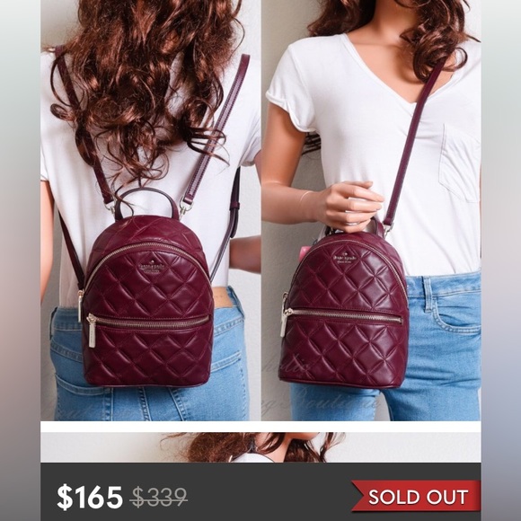 Kate Spade Mini Natalia Quilted Leather Convertible Backpack 🎈 Cherrywood $339 - Picture 4 of 16